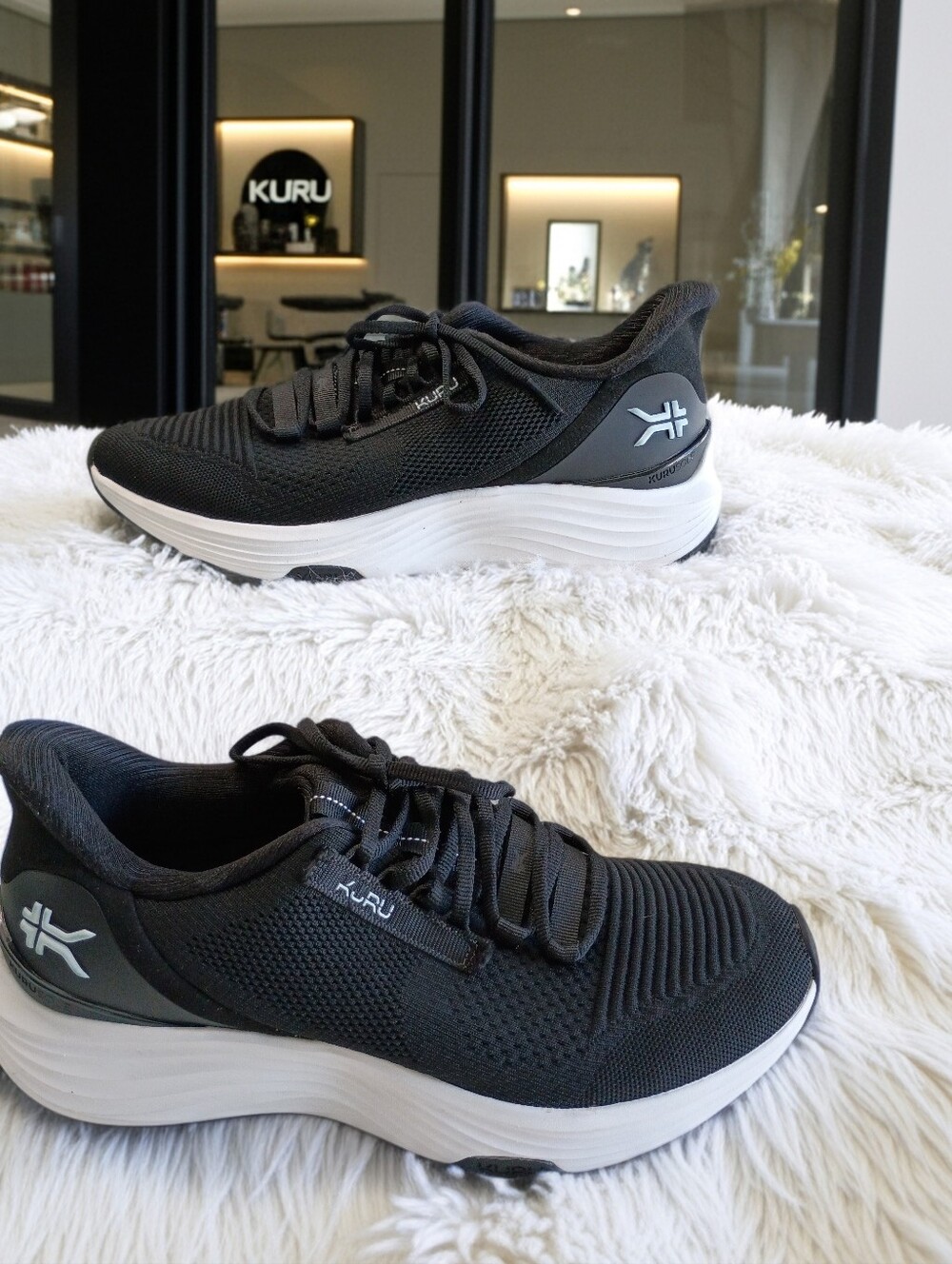 KURU Cloud Atom 2 Men's Black & White Athletic Walking Shoes Plantar Fascitis
